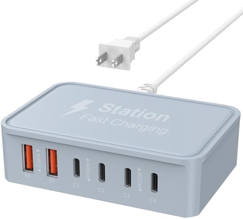 High-Power 100 W USB-C Fast Charging Hub with 6 Ports & 5 ft Cord – Advanced Ga N Technology for Rapid Multi-Device Charging, Compatible with i Phone 16/15/14/13/12 Pro Max, i Pad, Samsung Galaxy, and Google Pixel – Ideal Travel Charger for Efficient Power Management