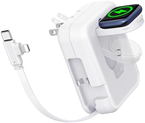 Compact 36 W 2-in-1 i Phone & Apple Watch Charger – Retractable Travel Wall Charging Block for i Phone 16/15/14/13/12/11 & All Apple Watch Models – Sleek White Design for Effortless Portability & Rapid Charging – Essential Accessory for Tech Enthusiasts