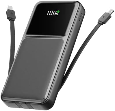 26800 m Ah High-Capacity Portable Fast Charger with Built-in Cables – 22.5 W Power Bank Featuring PD 3.0 & QC 4.0, LED Display for Real-Time Power Monitoring, Ultimate Travel Essential for i Phone, Samsung, Google Devices – Multi-Device Charging with Safety Protections and Universal Compatibility