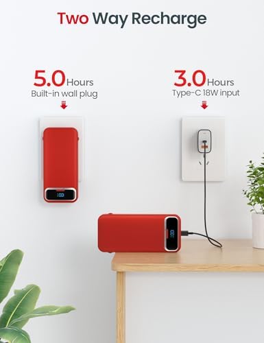 12000 m Ah Ultra-Light Portable Power Bank with Built-In Cables & AC Wall Plug – PD20 W USB-C Fast Charging for i Phone, Samsung & Android – LED Display for Battery Monitoring – Ultimate Travel Companion for Quick Device Recharging
