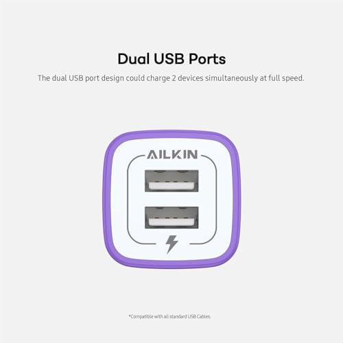 AILKIN Dual Port USB Wall Charger 2-Pack – 2.1 A Fast Charging Adapter for i Phone 15/14/13/12/11 Pro, Samsung Galaxy S23/S22/S21 – Compact Power Block with Quick Charge Technology – Universal Compatibility & Safety Features for Home and Travel