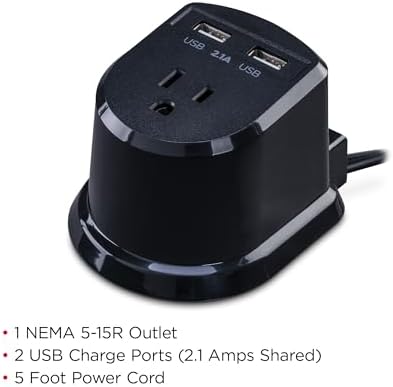 Cyber Power CSP105 U Professional Dual USB Power Station – Fast Charging Desktop Power Strip with Surge Protection for Home & Office Use, Compact Black Design for Enhanced Portability and Device Compatibility