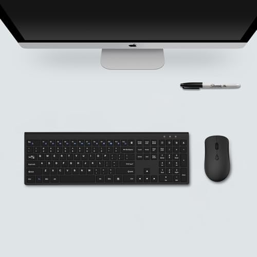 Ultra-Slim 2.4 G Wireless Keyboard with Numeric Keypad – Silent Ergonomic Design for Effortless Typing on PC & Mac, Plug-and-Play USB Receiver, Scissor Switch Technology for Enhanced Comfort and Speed