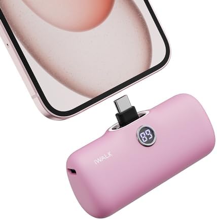 Compact i WALK 4,800 m Ah Portable Charger – High-Speed 18 W PD Power Bank with Built-in USB-C for Seamless Charging of i Phone 15/16/Pro/Max & Samsung Galaxy S25/S24/S23 – Ideal Travel Companion for On-the-Go Power Solutions