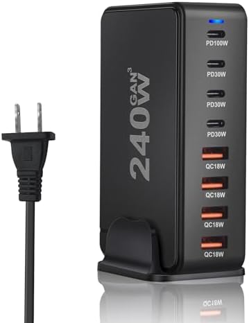 SITONG 240 W Ga N III Multi-Port USB-C Charging Hub – 8-Port Wall Charger with 100 W Fast Power Delivery for Mac Book Pro/Air, i Phone 15-11, Galaxy S24/S23 – Ultimate Travel and Home Efficiency with Smart Charging Technology