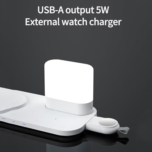 All-in-One 4-in-1 Wireless Charging Station with Adjustable Night Lamp – Magnetic Fast Charger for i Phone, Apple Watch Ultra & Air Pods – Compact Travel Solution for Enhanced Device Compatibility – Qi-Certified Charging Dock in Sleek White Finish
