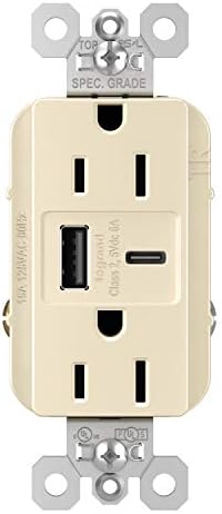 Legrand Pass & Seymour TR15 USBAC6 15 Amp Tamper-Resistant Duplex Outlet with Ultra-Fast 6.0 A USB A/C Charging Ports – Ideal Commercial and Residential Solution for Rapid Device Power-Up in Elegant Brown Finish