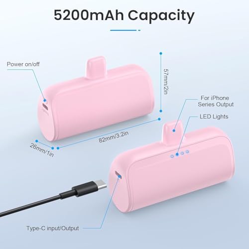 Ultra-Compact 2 Pack Mini Portable Charger 5200 m Ah for i Phone – 20 W PD Fast Charging Power Bank with LCD Display in Pure White & Dark Black – Lightweight Travel Essential for Enhanced Compatibility & Quick Power Solutions