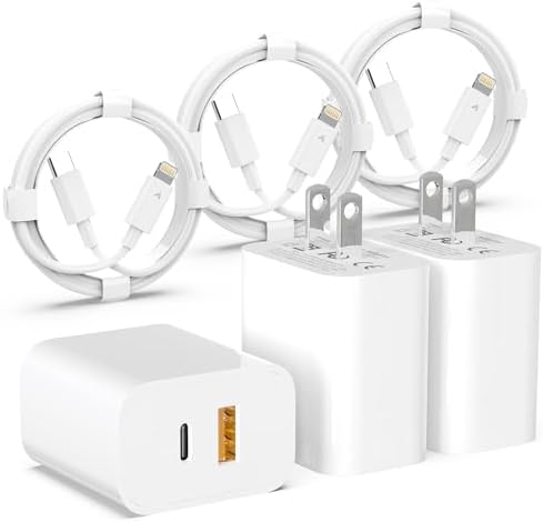 Efficient Dual Port Fast Charger Kit: MFi Certified 20 W USB-C Wall Adapter & 6 FT Lightning Cables – Rapid Power Delivery for i Phone 14/13/12 Series, Pro Models & More – Ultimate Compatibility & Speed for On-the-Go Charging