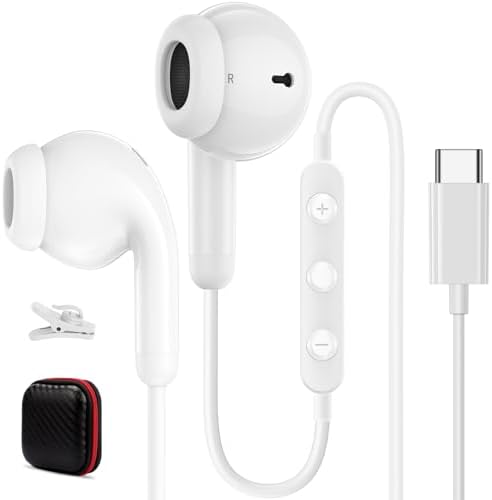 Revolutionary USB C Wired Earbuds for i Phone 16 & Samsung Galaxy S25 Ultra – Superior Noise-Isolating Headphones Featuring In-Line Mic & Intuitive Volume Control – Optimized for Maximum Device Compatibility – Premium High-Fidelity Sound for Music Lovers & Professionals – Featherlight Ergonomic Design for Ultimate Comfort During Extended Use