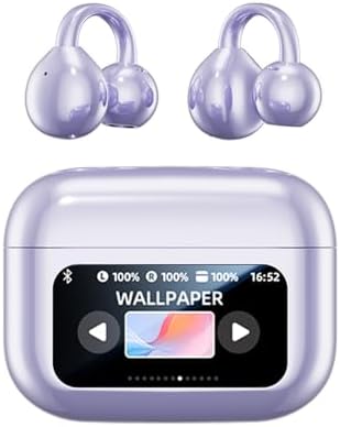 Revolutionary M100 Clip-On Open Earbuds with Advanced LCD Touch Control – Wireless Bluetooth 5.4 Headphones in Trendy Purple – 48-Hour Runtime for Unmatched Audio Freedom – Ideal for Active Lifestyles, Sports, and Fitness Enthusiasts Seeking Enhanced Environmental Awareness and Comfort