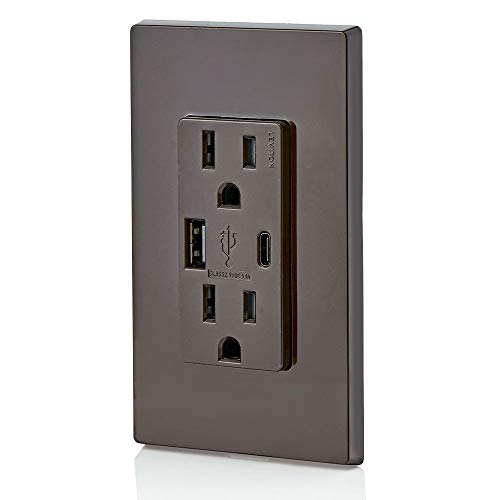 Leviton 60 W Dual USB Type A/Type-C In-Wall Charger – Fast, Efficient Power Delivery Solution for Smartphones, Tablets & Laptops – Tamper-Resistant Outlet in Light Almond for Safe, Clutter-Free Charging Experience – Perfect for Home and Office Use
