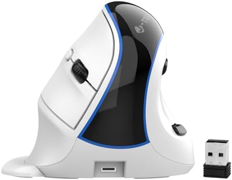 Elevate Your Comfort and Efficiency with the J-Tech Digital Wireless Ergonomic Mouse – Dual Mode Bluetooth & USB Connectivity, Rechargeable, Adjustable DPI Up to 3200 for Laptops, Desktops, PCs, and Macs – Sleek White Design for Modern Workspaces