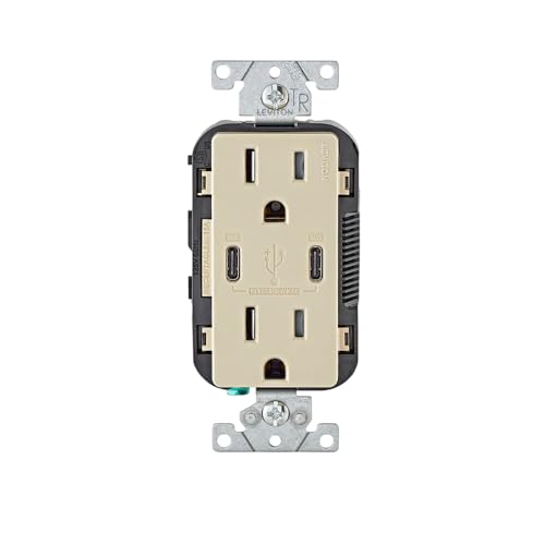 Leviton 60 W Dual USB Type A/Type-C In-Wall Charger – Fast, Efficient Power Delivery Solution for Smartphones, Tablets & Laptops – Tamper-Resistant Outlet in Light Almond for Safe, Clutter-Free Charging Experience – Perfect for Home and Office Use