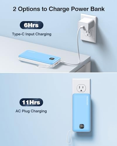 Ultra-Slim 10000 m Ah Fast Charging Power Bank with Built-In Cables & AC Plug – Versatile 5 Output USB-C Portable Charger for i Phones, Samsung, Android & More – Perfect for Travel & On-the-Go Power Solutions