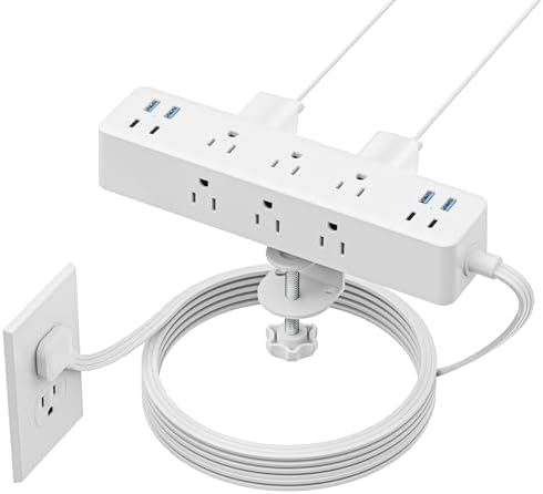 Revolutionize Your Workspace with ACOZVIN 17-in-1 Desk Clamp Power Strip – 40 W Fast Charging Hub, 9 AC Outlets & 8 USB Ports (4 USB-C) for Ultimate Device Connectivity, 10 ft Flat Plug Surge Protector Perfect for Home Office Efficiency and Safety