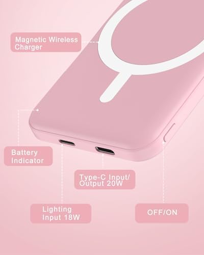 Podoru Mag Safe 5000 m Ah Portable Power Bank – Wireless Magnetic Charger with 20 W PD Fast Charging for i Phone 12 to 16 Series – Sleek, Lightweight Design for Effortless On-the-Go Charging – Includes Type-C Cable for Enhanced Versatility and Compatibility