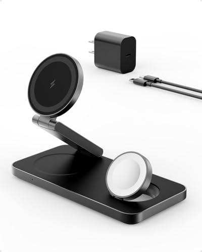 Ultimate 3-in-1 Foldable Wireless Charging Station for Apple Devices – Fast Charger for i Phone 16, 15, 14, 13, 12, Air Pods & Apple Watch – Portable & Stylish Black Design for Home & Travel Use – Anti-Slip Base for Stability – Perfect for Decluttering Your Space and Enhancing Charging Efficiency