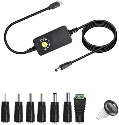 Versatile 3.94 FT USB C to DC PD Adapter Cable with 7 Interchangeable Connector Tips – Adjustable Voltage for Optimal Device Compatibility | Fast Charging Solution for Laptops, Tablets, and Gadgets | Compact & Portable Design for On-the-Go Power Needs