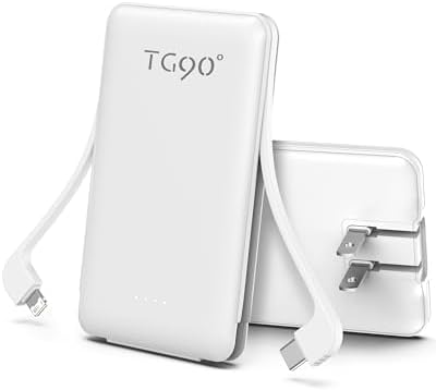 Ultra-Compact TG90° Portable Charger: 5000 m Ah Power Bank with Integrated AC Wall Plug and Triple Output for i Phone and Android Devices – Fast Charging Made Effortless and Convenient