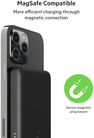 Belkin Mag Safe Wireless Power Bank – 7.5 W Portable Charger for i Phone 16, 15, 14, 13, Plus, Pro, Pro Max, Mini & Air Pods – Sleek Magnetic Battery Pack for Fast, Reliable Charging on the Go – Ideal Travel Companion in Black