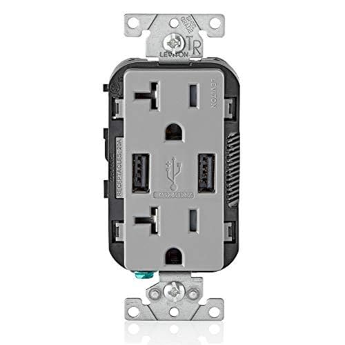 Leviton 60 W In-Wall USB Charger with Dual Type A/Type-C Ports and 20 A Tamper-Resistant Outlet – Fast Charging for Smartphones, Tablets, and Laptops – Modern Light Almond Finish, Ideal for Home and Office Efficiency – Safe, Stylish Power Solution for Tech Enthusiasts