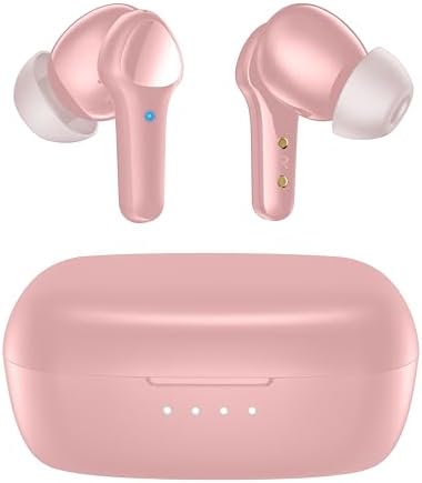 Advanced Bluetooth 5.3 Wireless Earbuds – High-Fidelity Sound with Enhanced Deep Bass, IPX8 Waterproof Rating for Ultimate Durability, Superior Noise Cancelling with 4 Microphones, Chic Pink Aesthetic, Ideal for i OS & Android Workouts or Everyday Listening