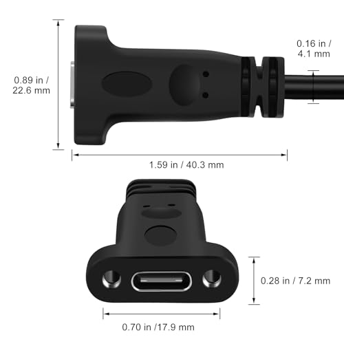 USB Type C 3.1 Panel Mount Adapter Cable 0.6FT, USB C Gen 2 Male to Female 10Gbps Data Cable with Mount Screw for MacBook Tablet, Mobile Phone, Hard Disk Drive – Enhanced Compatibility and Speed
