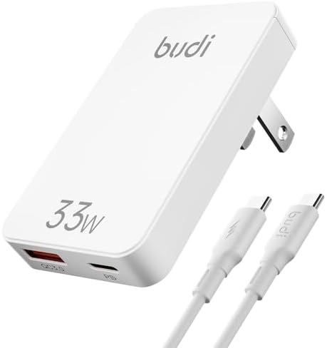 BUDI 33 W Ultra-Slim Travel Wall Charger – Dual USB Fast Charging Adapter for Mac Book, i Pad, i Phone, Samsung Galaxy & More – Compact Design with Advanced Safety Features for Effortless Device Charging