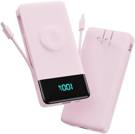 10800 m Ah Portable Charger with Built-in Cables & Wall Plug – 6-in-1 Power Bank for i Phone 16/15/14, Android, Apple Watch – Ultra-Fast QC4.0 & PD Charging with LCD Display – Slim, Lightweight Design for Travel & Outdoor Use – Charge 5 Devices Simultaneously – Hassle-Free Charging Solution with 24-Month Warranty