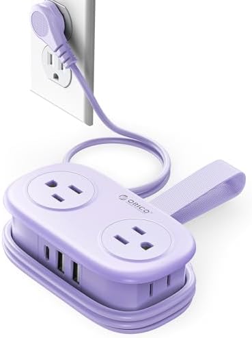Compact Travel Power Strip by ORICO – 4 AC Outlets & 3 USB Ports (1 USB-C) with 4 FT Flexible Cord – Cruise Approved Portable Charging Station for Hotels and Adventure Trips – Ultimate Solution for Modern Travelers