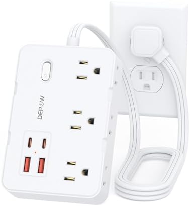 Versatile Surge Protector Power Strip with 6 AC Outlets and 4 Fast-Charging USB Ports – 1050 Joules Surge Protection, 5 FT Wall-Mountable Extension Cord for Home and Office Use – Streamlined Charging Station for All Your Devices