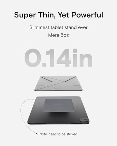 MOFT Snap Tablet Holder: Ultra-Slim Adjustable Stand for i Pad Pro & Air – Ergonomic and Foldable Design in Cool Grey for Optimal Comfort, Perfect for Productivity, Streaming, and Creative Endeavors – Versatile Portrait/Landscape Use with Enhanced Portability