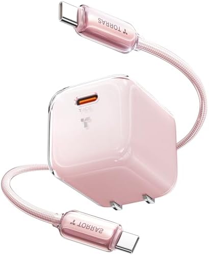 Ultra-Fast TORRAS Icenano 30 W USB-C Charger Block – PD 3.0 Compatible Wall Adapter with 5.5 ft Cable, Stylish Crystal Pink Design, Low-Temperature Operation for Safe Charging of i Phone 16/15 & Mag Safe – Perfect for Travel and Home Use