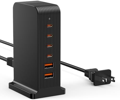 Revolutionary 6-Port USB C Charging Hub – High-Speed Multi-Device Power Station for i Phone 15/14/13/12, i Pad, Samsung Galaxy, and Google Pixel – Compact Travel Charger with Advanced Safety Features – Ultimate Solution for Efficient Charging at Home, Office, and On-the-Go