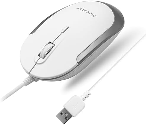 Sleek Silent Wired Computer Mouse for Mac & PC – Macally Ergonomic USB Optical Mouse with Adjustable DPI for Ultimate Precision – Compact, Lightweight Design Ideal for Office & Travel – Noise-Free Clicks for Distraction-Free Work Sessions