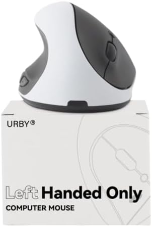 Ergonomic White Left-Handed Wireless Mouse – Urby Vertical Design for Gaming & Everyday Use, Compatible with Windows and mac OS, Upgraded Speed for 2024, Rechargeable Battery Included, Ideal Compact Mouse for Small Hands