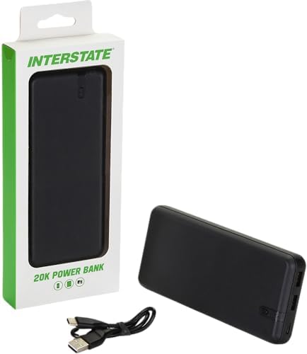 Interstate Batteries 10 K Portable Power Bank – 10,000 m Ah High-Speed Charger for Cell Phones & Electronics, Travel-Ready Dual USB Output, LED Battery Indicator, Compact Emergency Power Solution, Enhanced Compatibility for On-the-Go Charging