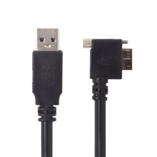 Chenyang 90-Degree Micro USB 3.0 Cable – Type A Male to Micro B Male, 3 M High-Speed Connector for Industrial Cameras & Devices, Enhanced Durability with Mount Panel Screws, Perfect for Tight Spaces and Optimal Cable Management