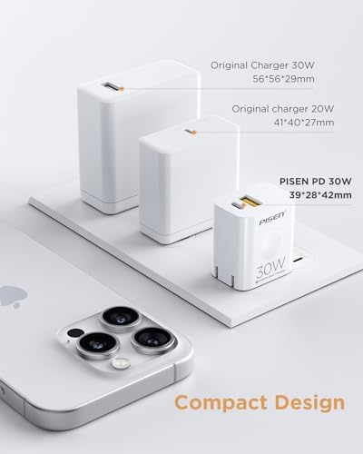 PISEN 30 W Dual Port USB C Charger with Foldable Plug – Fast Charging Block for i Phone 14/13/12/11 Pro Max & i Pad – Includes 4 FT Type C to L Cable – Optimal Power Delivery & Quick Charge 3.0 Technology for Efficient Device Charging Anywhere