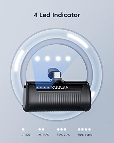 Compact Kuulaa 4500 m Ah Portable Phone Charger with Integrated USB-C Plug – Ultimate Travel Power Bank for i Phone 15/16, Samsung S22/S23 & Android Devices – Fast Charging, Lightweight Design for On-the-Go Convenience