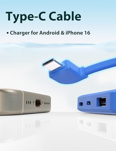 Ultra Slim 6000 m Ah Power Bank with Built-In USB C Cords – Card-Sized Portable Charger for Effortless On-the-Go Charging, Triple Output for i Phone, Samsung, Google Devices – Stylish and Compact Battery Pack for Enhanced Efficiency and Versatility