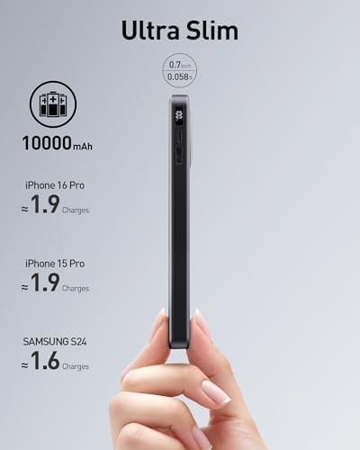Ultra-Slim 10,000 m Ah Power Bank with 30 W PD Fast Charging & Integrated Retractable USB-C Cable – Perfect for i Phone 16/15, Samsung Galaxy 25/24, Google Pixel, and Mac Book Air – Effortless Portability Meets Stylish Efficiency in Sleek White Design for On-the-Go Charging