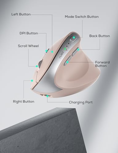 Revolutionize Your Workspace with the Nulea MD280 Ergonomic Vertical Wireless Mouse – Dual Mode Bluetooth & 2.4 G Connectivity, Precision with 4 Adjustable DPI Settings (800/1200/1600/2400), Rechargeable & Silent Clicks for Ultimate Focus – 6 Customizable Buttons Enhance Productivity for Laptop & Desktop Users in Stylish Grey.