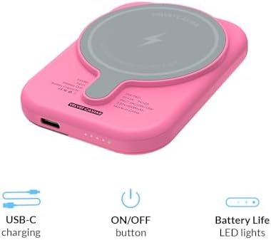 Stylish Hot Pink Leopard VELVET CAVIAR Magnetic Power Bank – Mag Safe Compatible Slim Charger for i Phone 12, 13, 14, 15 – Fast 5000 m Ah Portable Battery Pack with USB-C for Effortless Charging on the Go