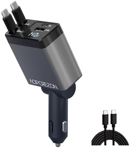 High-Performance 120 W Retractable Car Charger Adapter – Fast Charging Solution with 2.6 ft Cables, 180° Adjustable Design, and Real-Time Voltage Display for Ultimate Device Compatibility and Convenience