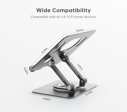 Versatile 360° Rotating Tablet Stand Holder – Durable Dual Rod Aluminum Design for Enhanced Stability and Adjustable Viewing – Universal Compatibility with i Pad, Samsung, Kindle, and More – Sleek Black Finish for Modern Workspaces – Perfect for Multitasking, Video Watching, and Reading Comfortably