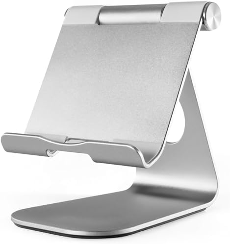 Versatile Adjustable Tablet Stand – Premium Multi-Angle Holder for i Pads, E-Readers, and Smartphones – Sleek Silver Design for Enhanced Stability and Comfort with Devices up to 12.9″ – Perfect for Home Office or Travel Use