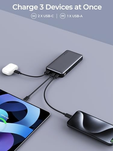 High-Capacity 20,000 m Ah Portable Power Bank with 30 W Fast Charging – Triple USB-C Ports and LED Display for i Phone, Samsung, Mac Book & More – Ultimate Solution for On-the-Go Device Charging