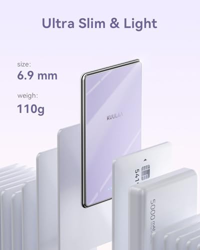 Ultra-Slim Kuulaa Mag Safe Battery Pack 5000 m Ah – Magnetic Portable Charger for i Phone 12-16 Pro Max with USB-C PD 20 W Fast Charging, Elegant Titanium Finish for On-the-Go Power Solutions